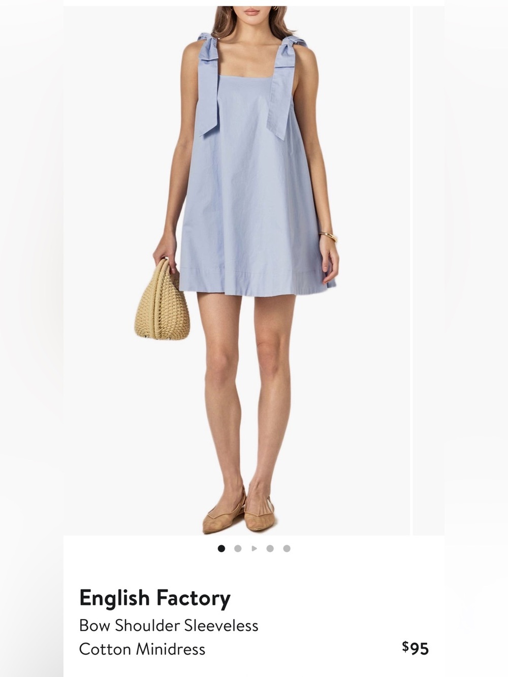 Women’s English Factory Bow Shoulder Sleeveless Cotton Minidress (Blue) - Small
